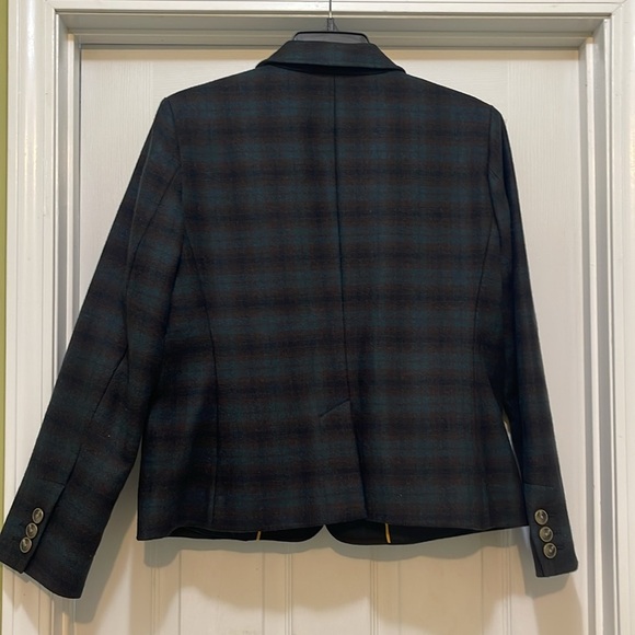 L.L. Bean  - NWOT Dark Green & Brown Plaid Blazer - size 14P - Picture 2 of 5